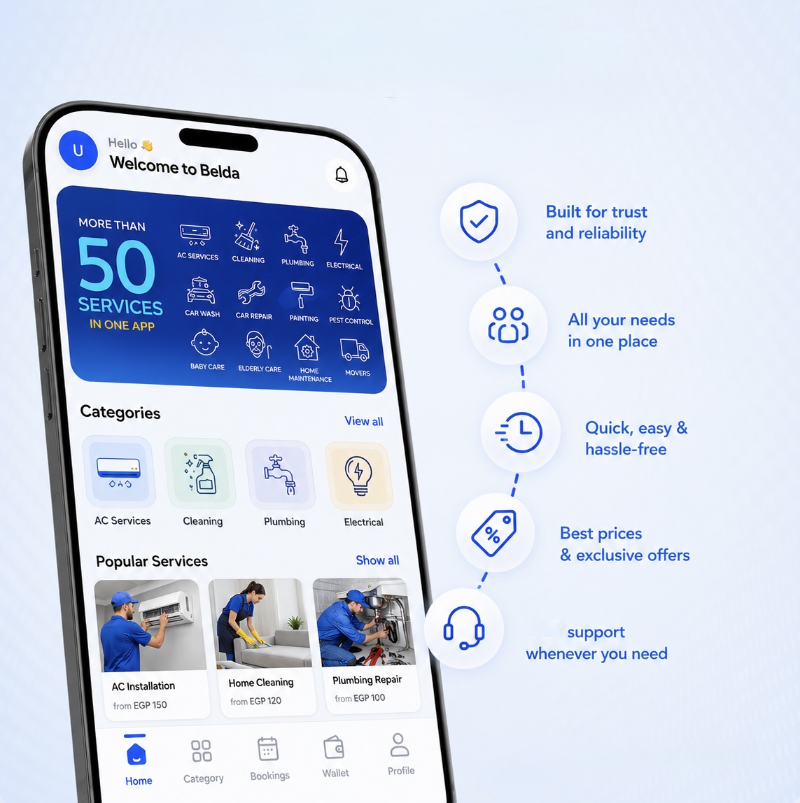Belda app features and service marketplace preview