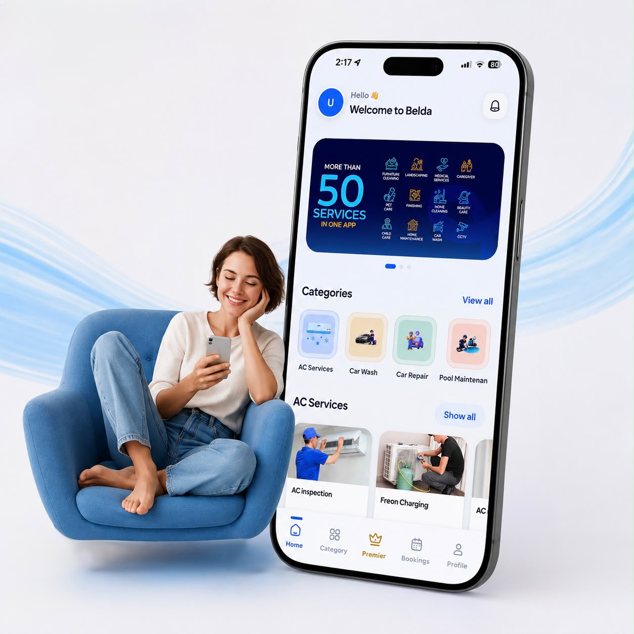 Customer browsing the Belda app to find a home service